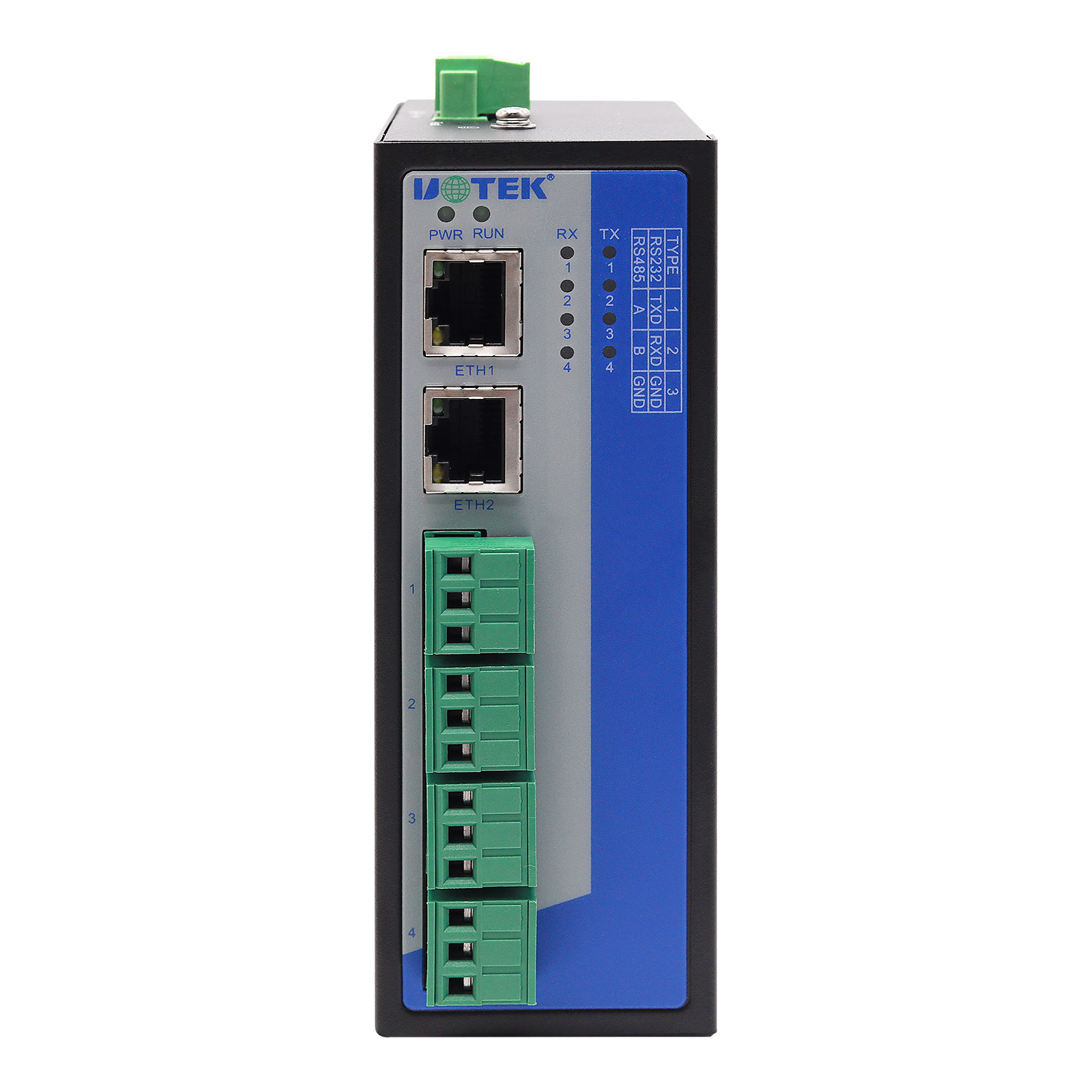 導軌式4口RS-232/485串口服務器